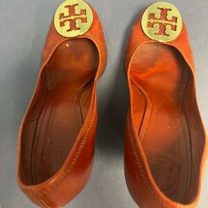 Tory Burch Women's Brown Leather Peep Toe Wedge Pump Shoes US 6 (Read)